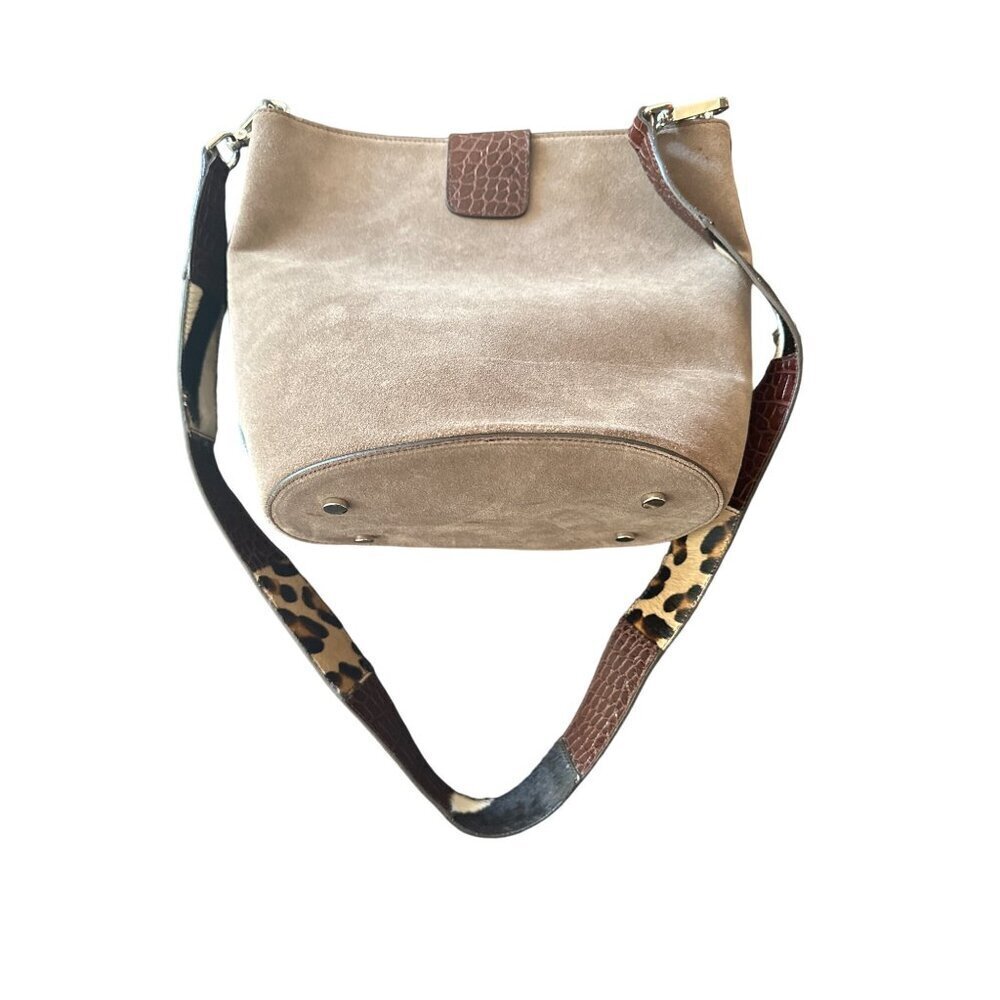 Claudia Firenze Taupe Suede‎ Crossbody Bag With Calf Hair Animal Print Strap - Picture 6 of 6
